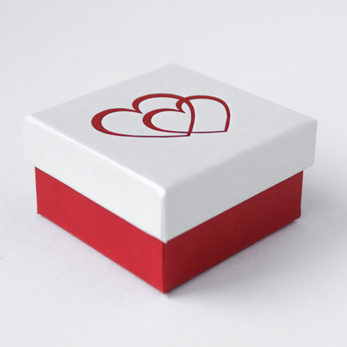 Футляр картонный, 2 сердца, серия "АМУР", 60х60х34мм. Белый+Красный