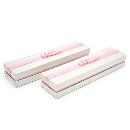 Футляр картонный с прослойкой с плоским бантиком, серия "КИРА". Розовый+Белый