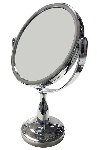Зеркало СЕРЕБРИСТОЕ пластиковое круглое двустороннее, d-165 мм, Н-315 мм