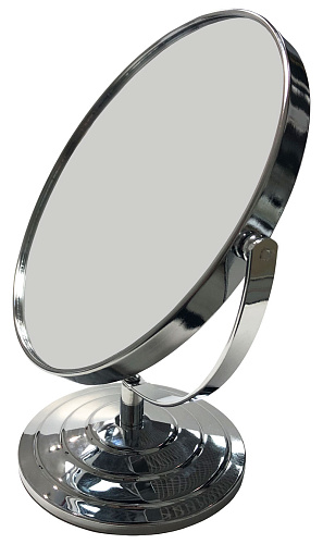 Зеркало СЕРЕБРИСТОЕ металлическое круглое двустороннее, d-175мм, Н-260 мм.