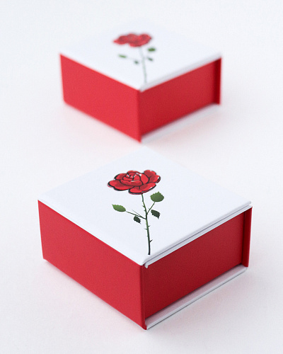  Футляр картонный, серия "ФЛОРА", 65х65х35мм. Белый+Красный