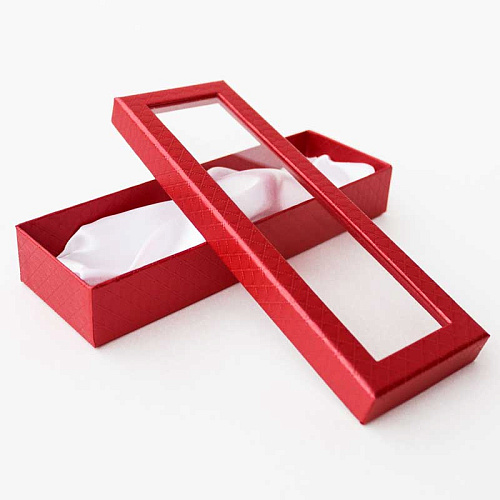  Футляр картонный под 2 ложечки с прозрачным окошком / 2 зажима. Красный жемчужный восторг